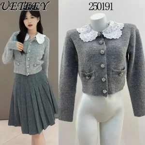 2026 Early Spring New Detachable Lace Doll Collar Short Knitted Cardigan Sweet Temperament Rhinestone Button Wool Blend Top - AliExpress Sweaters&Jumpers