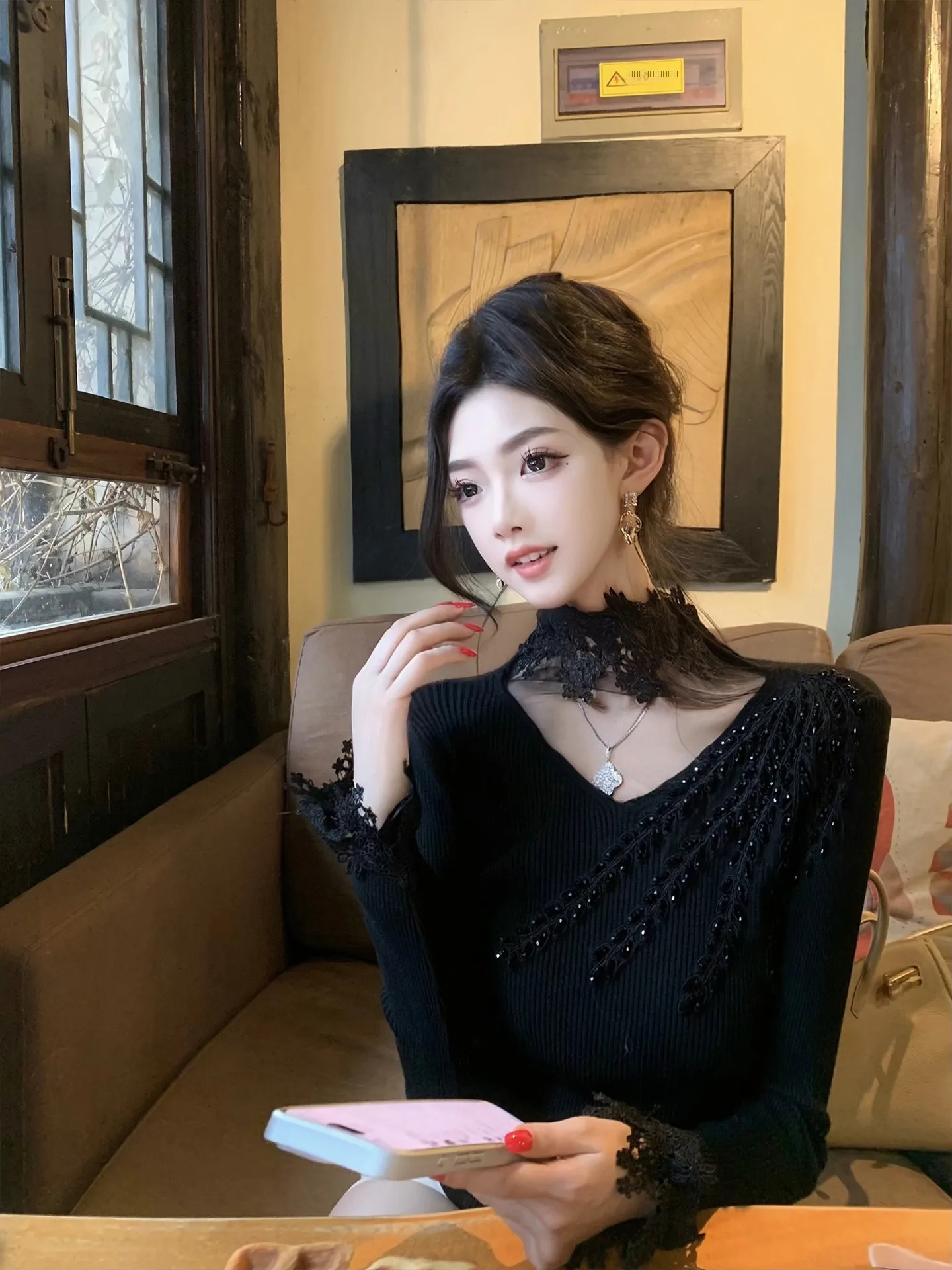J Studio Heavyweight Galaxy Pure Desire V-ne Lace Long Knitted Base irt Versatile Inner Wear Ladies Faion Winter Coll... - AliExpress Sweaters&Jumpers