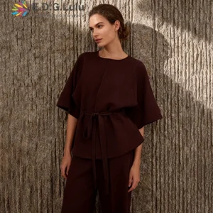 EDGLuLu 2025 Autumn Winter New Arrival Waist Lace-Up Pullover Casual Loose Short Sleeved Knitted Sweater 1219 - AliExpress Sweaters&Jumpers