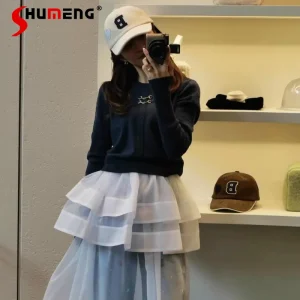 2026 New Spring Navy Blue Sweater for Women Japanese Fashion Sweet Jacquard Slim Knitted Top Lady Daily Casual Sweater Pullovers - AliExpress Sweaters&Jumpers