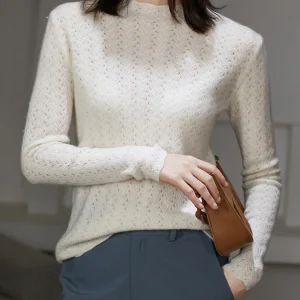 O-Neck Hollow Out Chic Women's Pullovers 100% Merino Wool Knitwear Autumn Winter Warm Soft Slim Fit Bottoming Sweater Tops - AliExpress Sweaters&Jumpers