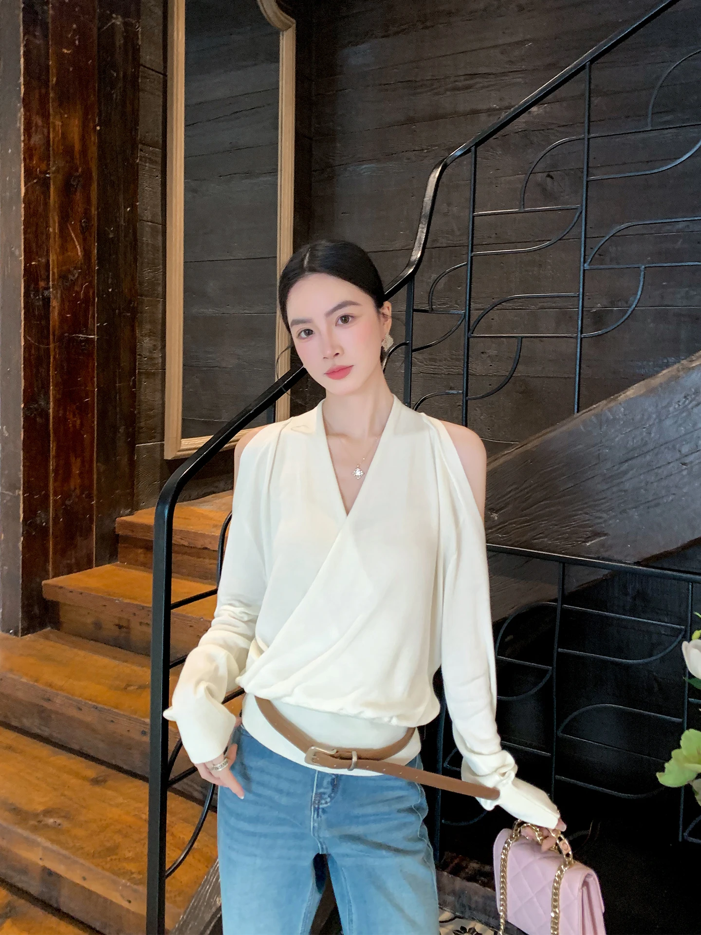 Binguo Women's Knitted V-Ne Cross-Over Ne Top in Beige Spring 2026 Casual Loose Fit Comfortable Breathable Long Sve - AliExpress Sweaters&Jumpers