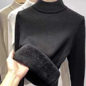Knitted Base Sweater with Integrated Velvet Women's Semi High Neck Sweater Autumn and Winter New Long Sleeved Inner Top - AliExpress Sweaters&Jumpers