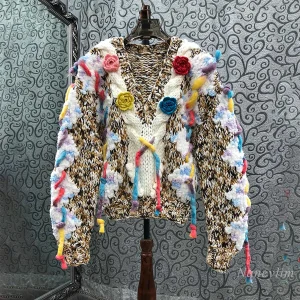 2024 High-end Fashion Colorful Flowers Thick Thread Knitted V-neck Sweater for Women Autumn Winter Jumper Pull Femme - AliExpress Sweaters&Jumpers
