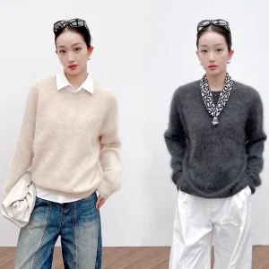 Korean Faion Heavyweight Fce Dry Aosphere Lightweight Cloud Wool Camere round Ne Simple Sweater Soft Long Sve - AliExpress Sweaters&Jumpers