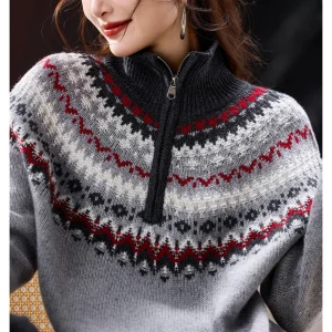 Sli Fair Isle Knit Wool Sweater for Women Winter New Large Size Knitted Top Trendy Street Sle High Collar Zipper Closure - AliExpress Sweaters&Jumpers