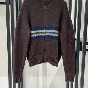 Retro Brown Horizontal Striped Tassel Zipper round Ne Sweater Women's Faion Autumn Winter Knitted Long Sve Top - AliExpress Sweaters&Jumpers