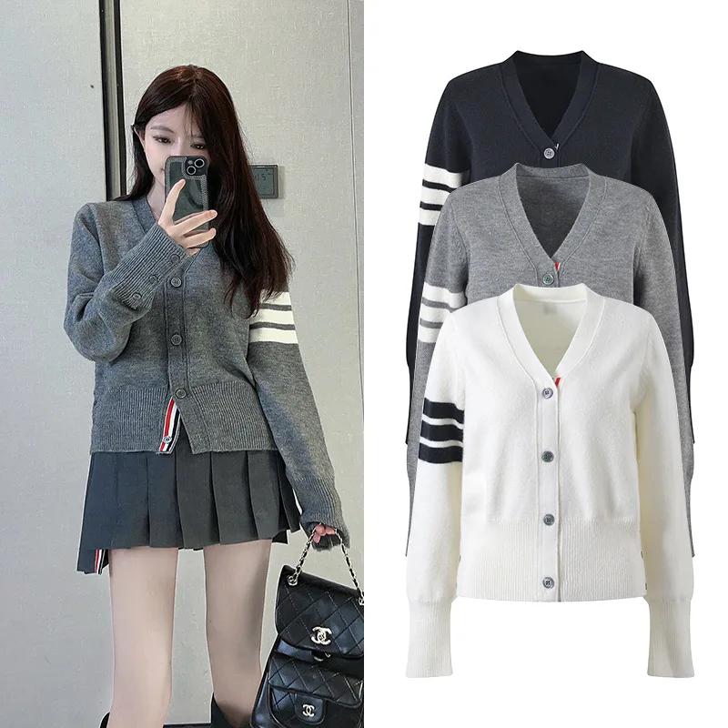 Soft Cozy V-Ne Knitted Open Cardigan Tee Bars Autumn New Sle College Sle Versatile Sweater Long Sve Women's Faion - AliExpress Sweaters&Jumpers