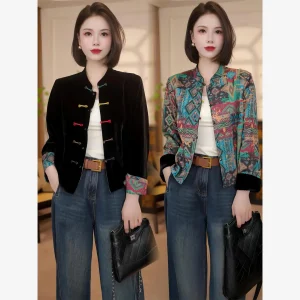 Ele Double-Sided Velvet ort Jaet Women's Faionable Chinese Sle Printed Casual Long Sve Button-Up Sweater - AliExpress Sweaters&Jumpers