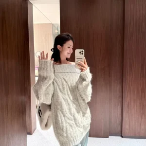 PEACHZHOU Wool Blend Thi Needle Long Hair Twist One oulder Multi-Wear Ele Aosphere Sweater Women's Online Exclusive - AliExpress Sweaters&Jumpers