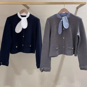 S Home Early Spring New Design Detachable Stripe Bow Tie Knitted Cardigan Fake Two-Piece Sweater Jaet French Sle Polyester - AliExpress Sweaters&Jumpers