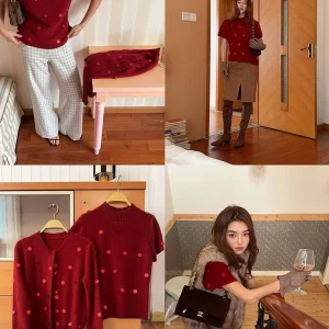 Handmade Polka Concerto ort Sve Stand Collar Cardigan with Bead Embelliments Bear Fur Women's Knitted Sweater Coat - AliExpress Sweaters&Jumpers
