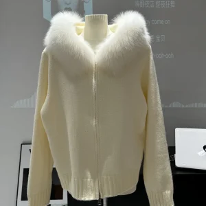 FURYOURSELF Fashion 2025 Autumn Winter Hooded Short Knitted Cardigan Internet Celebrity Same Small Fox Fur Collar Fur Coat Women - AliExpress Sweaters&Jumpers