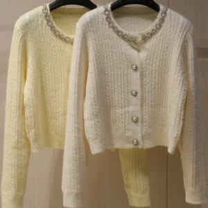 2025 Autumn New French Heavy Embellished Round Neck Knitted Sweater Fashion Long Sleeve Slim Fit Elegant Cardigan Women's Top - AliExpress Sweaters&Jumpers