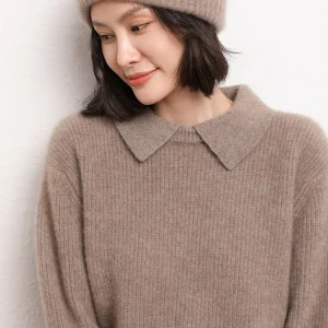 Women 100% Cashmere Pullover Sweater Clothes Autumn Winter Sweater Warm Knitwear Turn-Down Polo Collar Ladies Casual Sweater Top - AliExpress Sweaters&Jumpers