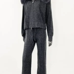 Knitwear 2024 Autumn and Winter Fashionable Sweater Suit Women Trousers Hooded Jacket with Detachable Fox Fur Collar Fur Coat - AliExpress Sweaters&Jumpers