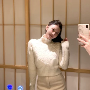 Titi Little Sister Soft Weave White Moonlight Knitted Sweater Women's Autumn Winter oulder High Collar Lace Patchwork ort... - AliExpress Sweaters&Jumpers