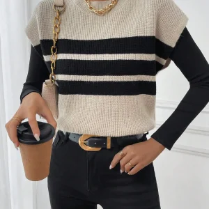 Contrast Stripe Knit Layering Vest with Long Sleeve Base - Casual Chic - AliExpress Sweaters&Jumpers