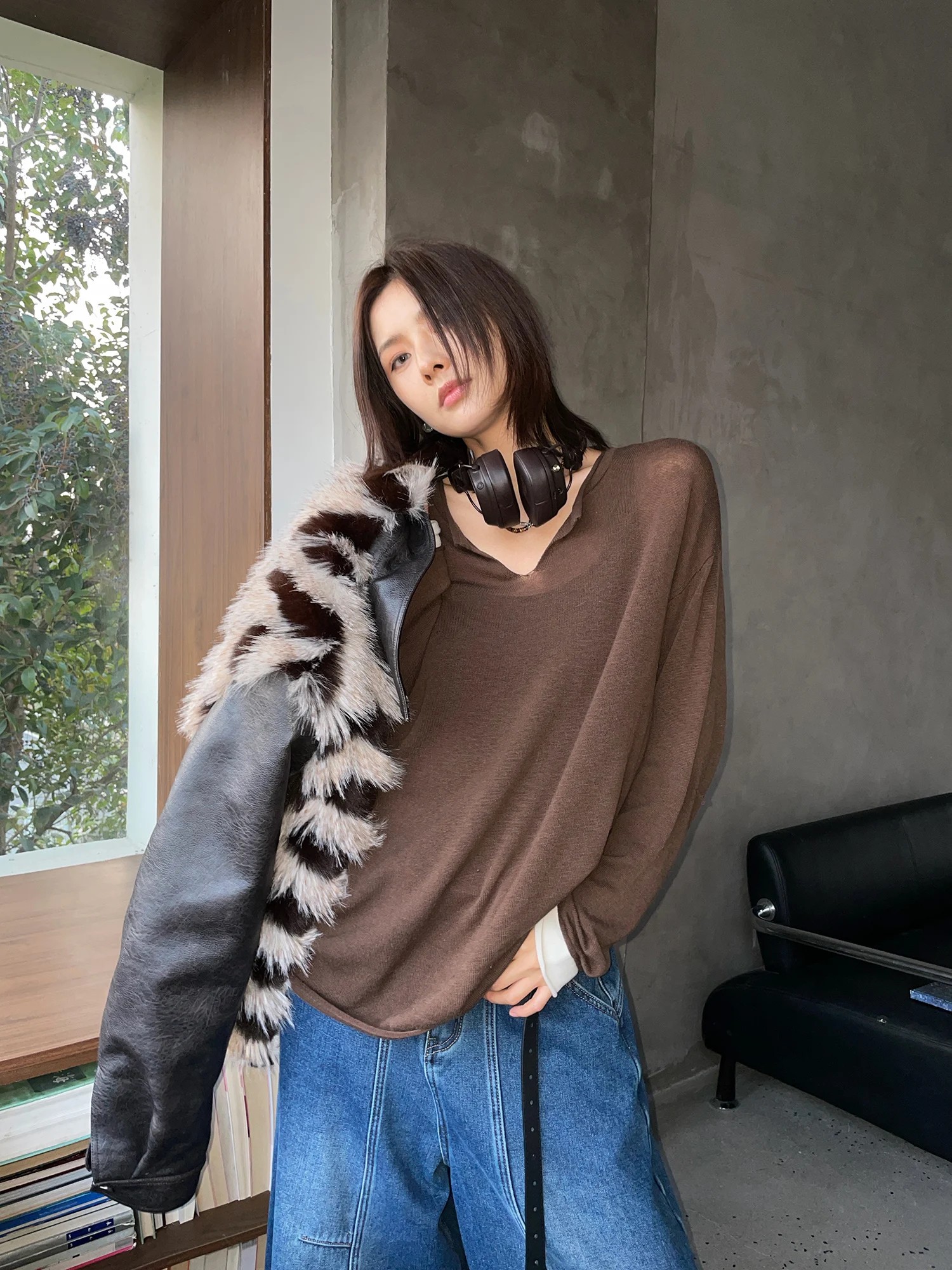 JCCC adow New Year Soft 00% Wool V-Ne Color Blo Lazy Versatile Knitted Overhead Sweater Loose Fit Long Sve Warmth - AliExpress Sweaters&Jumpers