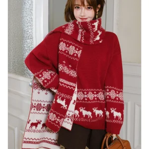 MIUCO Cisas Aosphere Floral Knitted Sweater Red Wool Loose Vintage Sle Women's Winter Warm Long Sve Top - AliExpress Sweaters&Jumpers