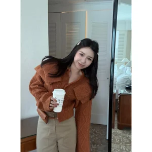 Scout Vintage Warm Orange Thiened Oversized Women's Sweater Cardigan Le ape Design Regular Length Winter Wool Blend - AliExpress Sweaters&Jumpers