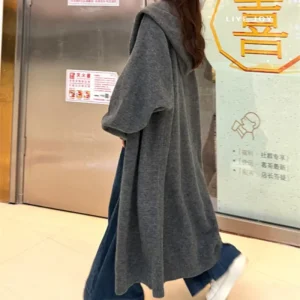 New Fashion Gray Sweater Jacket For Autumn And Winter Loose Hooded Knitted Cardigan Long Style For Women Sweatershirt Black XXL - AliExpress Sweaters&Jumpers