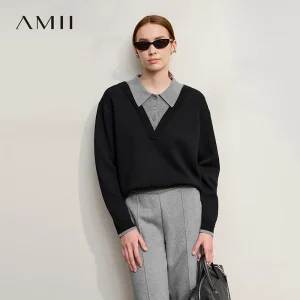 AMII Casual Women's Sweater 2025 Winter New Loose Elastic Knitting Top Female Wool Versatile V-neck Sweater For Woman 12544086 - AliExpress Sweaters&Jumpers