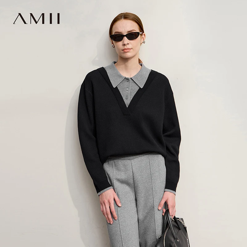 AMII Casual Women's Sweater 2025 Winter New Loose Elastic Knitting Top Female Wool Versatile V-neck Sweater For Woman 12544086 - AliExpress Sweaters&Jumpers