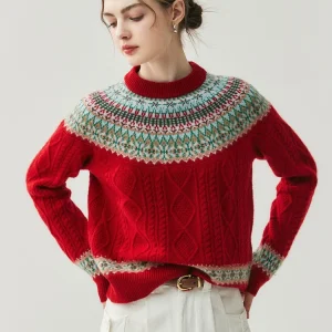 Women's Sweater Vintage Knit 100% Cashmere Sweater Pullover Mock Neck Autumn Winter New Year's Clothes High-end Warm Festive Top - AliExpress Sweaters&Jumpers