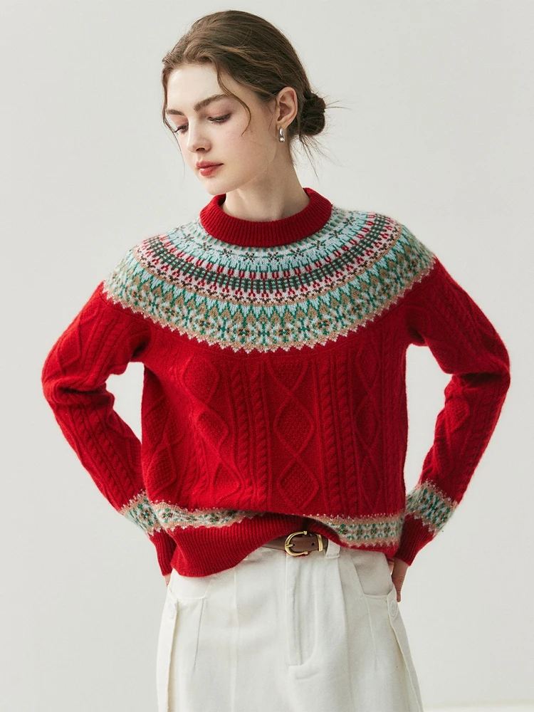 Women's Sweater Vintage Knit 100% Cashmere Sweater Pullover Mock Neck Autumn Winter New Year's Clothes High-end Warm Festive Top - AliExpress Sweaters&Jumpers