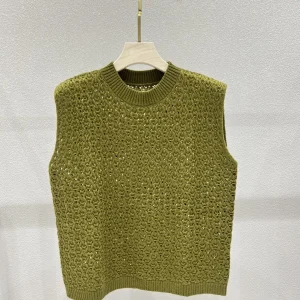 2025 Early Autumn New Fashion Solid Color Round Neck Hollow Micro-Transparent Knitted Sleeveless Vest Women - AliExpress Sweaters&Jumpers