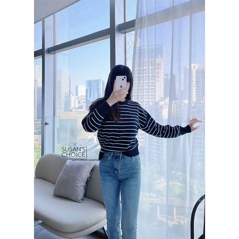 Susan Faionable Striped Knitted Long Sve Lazy Sle k Blue Sweater Women's Commute Sle V-ne Button-up Cardigan - AliExpress Sweaters&Jumpers