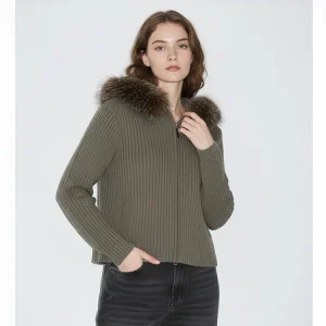 Acousotg Women's Slim Fit Knitwear Double Zipper Hooded Large Fur Collar Cardigan Cotton Camere Blend Autumn Winter Outerwear - AliExpress Sweaters&Jumpers