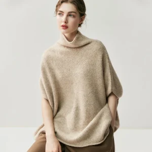 Women's 100% Cashmere Relaxed Shoulder High Neck Short Sleeve Batwing Style Pullover Sweater Autumn Winter Knitted Tops - AliExpress Sweaters&Jumpers