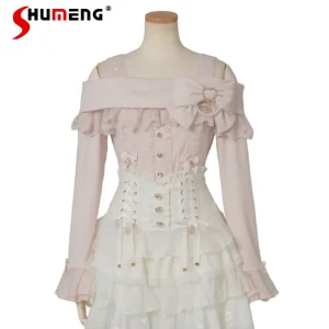 Japanese Style Sweet Elegant Off-shoulder Lace Bead Chain Bow Long-sleeve Versatile Slim Knitted Pullovers Women's Liz Sweaters - AliExpress Sweaters&Jumpers