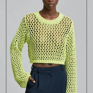 Fashionable Knitted Hollow out Mesh Top Trendy Frankie Shop Spring Summer 2023 Hollow Design Ribbed  Long Sleeve Regular Fit - AliExpress Sweaters&Jumpers