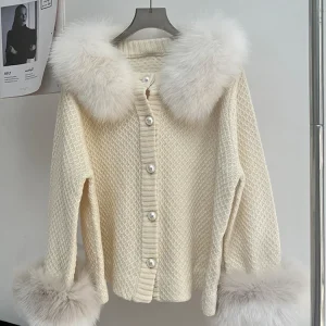 2025 New Fashion Women Autumn Natural Real Fox Fur Jacket Knitted Oversize Coat Fox Fur Decoration Lady's Cardigan - AliExpress Sweaters&Jumpers