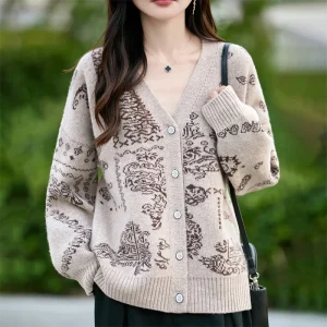 High Quality Women's 100% Cashmere Sweater V-neck Embroidery Cardigan 2025 Autumn Winter Thick Casual Loose Large Size Knit Coat - AliExpress Sweaters&Jumpers