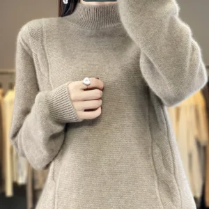 New Simple Style Autumn Winter 100% Merino Wool Knitwear Sweater Mock Neck Stripe Solid Color Women's Pullover Casual Soft Tops - AliExpress Sweaters&Jumpers