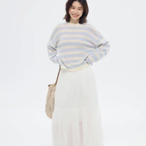GOOZA Casual Woolen Striped Knitted Sweater Loose Long Sve Versatile Comfortable Casual Top for Women round Ne Design - AliExpress Sweaters&Jumpers