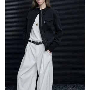 Bla Stand Collar Jaet Women's Casual Faion Unique Silhouette Spring 2026 Simple Sle Cotton Blend Long Sve Zipper - AliExpress Sweaters&Jumpers
