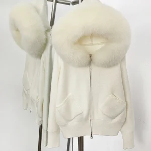 Hooded Big Real Fox Fur Collar Fashion Clothes Cardigan Autumn Winter Female Fashion Short Knitted Jacket Women Natural Fur Coat - AliExpress Sweaters&Jumpers