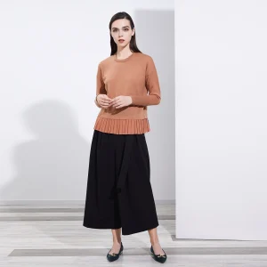ung Wool Knitted Splice Ruffle round Ne Overhead Knitwear Commute Sle Long Sve Regular Length Pure Color Women's Top - AliExpress Sweaters&Jumpers