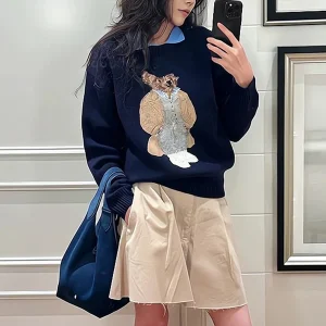 Autumn Winter Camere Knitted Long Sve Loose Fit  Cartoon Embroidery Sweater Briti Sle Anti-Aging round Ne - AliExpress Sweaters&Jumpers