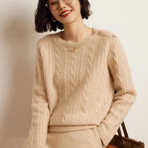 England Style Women's Sweater Pullover 100% Cashmere Sweater Autumn Winter Clothing O-Neck Casual Twist Flower Shoulder Buckle - AliExpress Sweaters&Jumpers