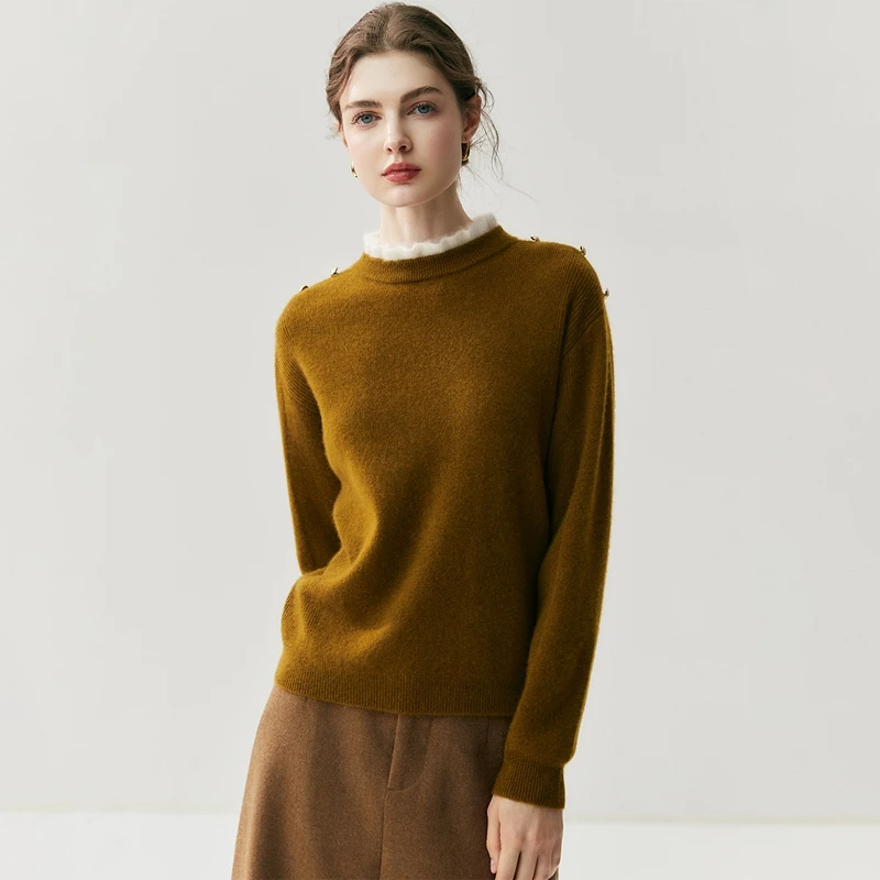 Women 100% Cashmere Sweater Pullover Blouse Autumn Winter New Style Knitwear Elegant Ruffle Neck Casual Female Thick Soft Tops - AliExpress Sweaters&Jumpers