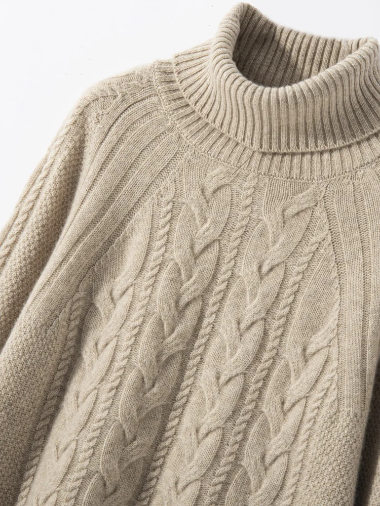 Women's Turtleneck Sweater Cashmere Twist Flower Pullover Autumn Winter Raglan Sleeve Thick 100% Cashmere Knitwear Warm Clothing - AliExpress Sweaters&Jumpers
