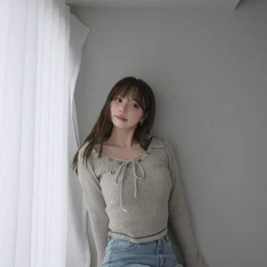 Japanese Fashion Sweet Button Tie Off-Shoulder Slim Fit Short Khaki Knitted Top Sexy Slim Pullover Long Sleeve Tops - AliExpress Sweaters&Jumpers