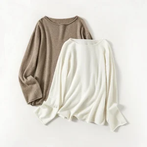 Autumn/Winter Women's 100% Pure Cashmere Pullover Casual Solid Knitted Sweater Loose Curled Edge One Word Neck Tops Warm Jumper - AliExpress Sweaters&Jumpers