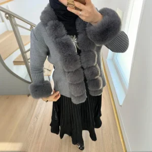 Tornova Women's Faux Fox Fur Sweater Cardigan Fashion Luxurious Furry Splice Long Sleeve Knitted Coat Female LAce Up Outwear - AliExpress Sweaters&Jumpers